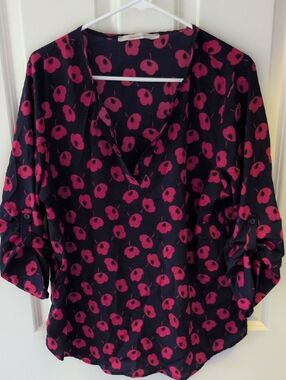 41 Hawthorn Navy Blouse with Fuchsia Floral Print